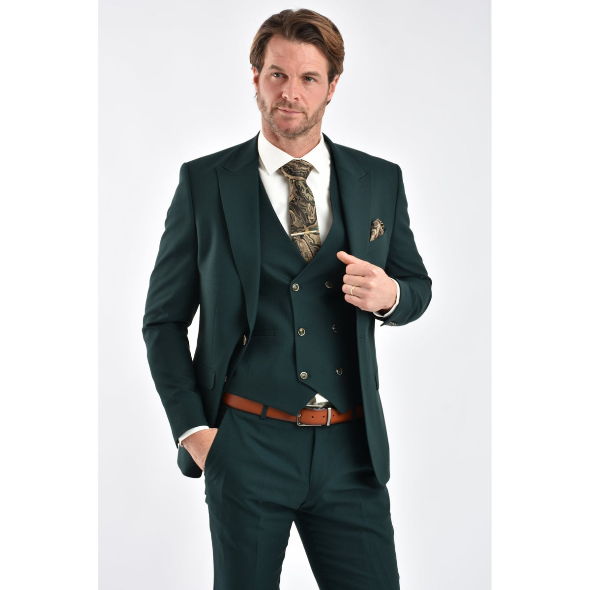 CB Napless Tailored Slim Fit Smooth Textured 3 Piece Suit - Green