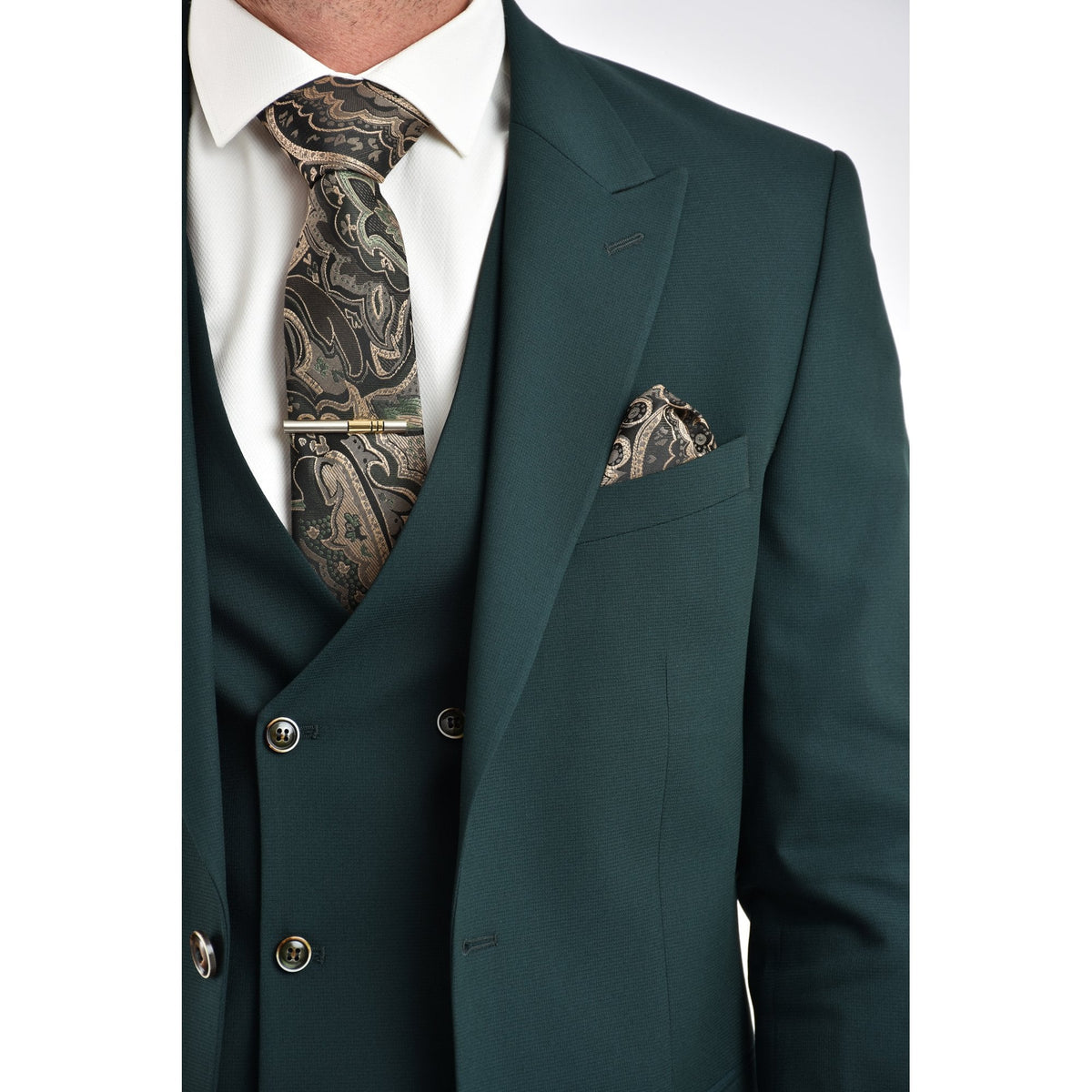 CB Napless Tailored Slim Fit Smooth Textured 3 Piece Suit - Green