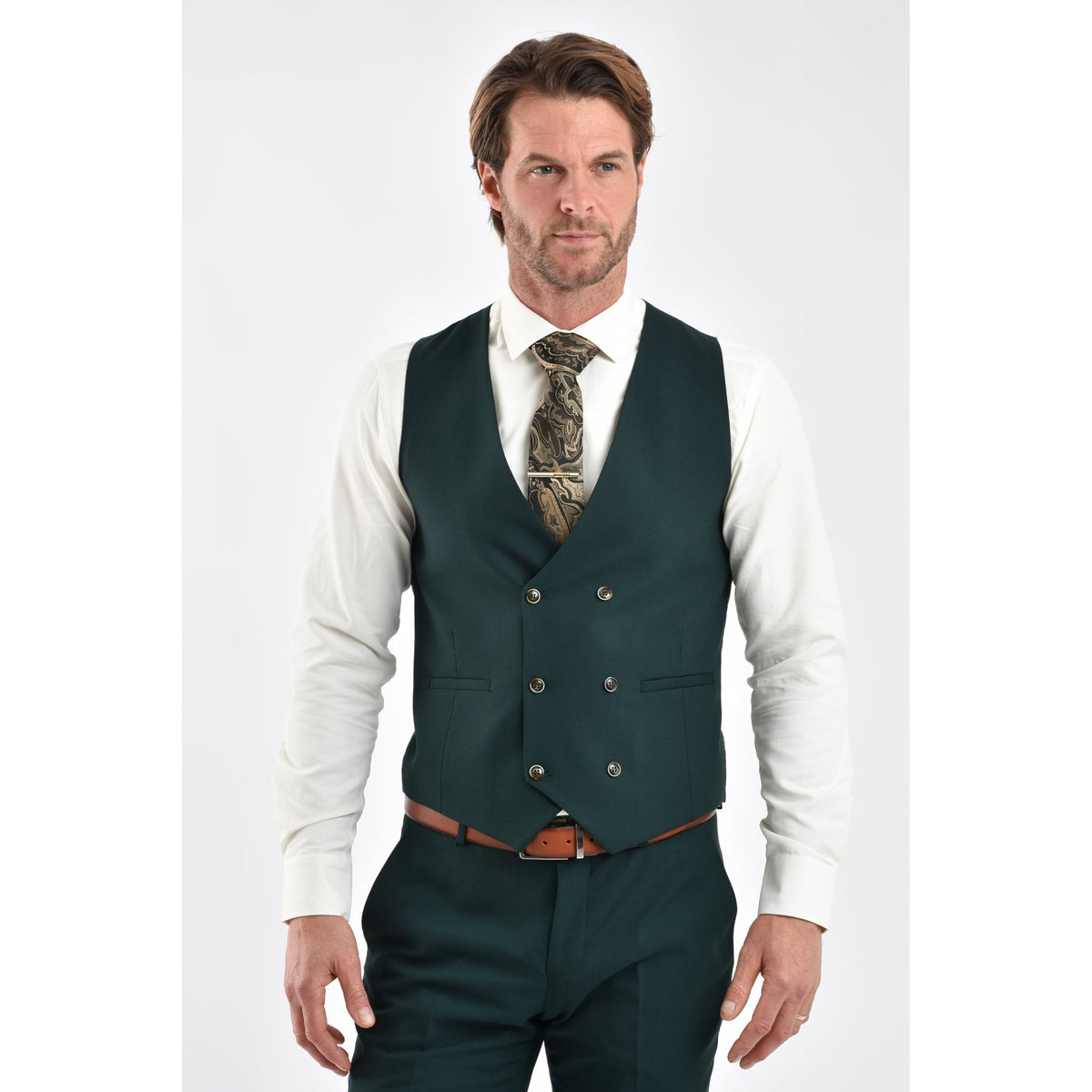 CB Napless Tailored Slim Fit Smooth Textured 3 Piece Suit - Green
