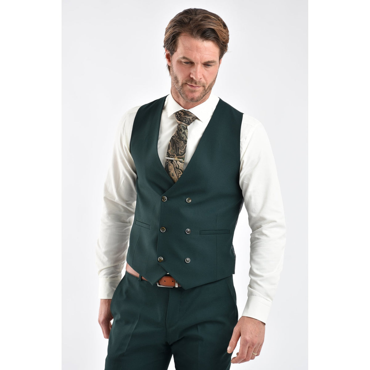 CB Napless Tailored Slim Fit Smooth Textured 3 Piece Suit - Green