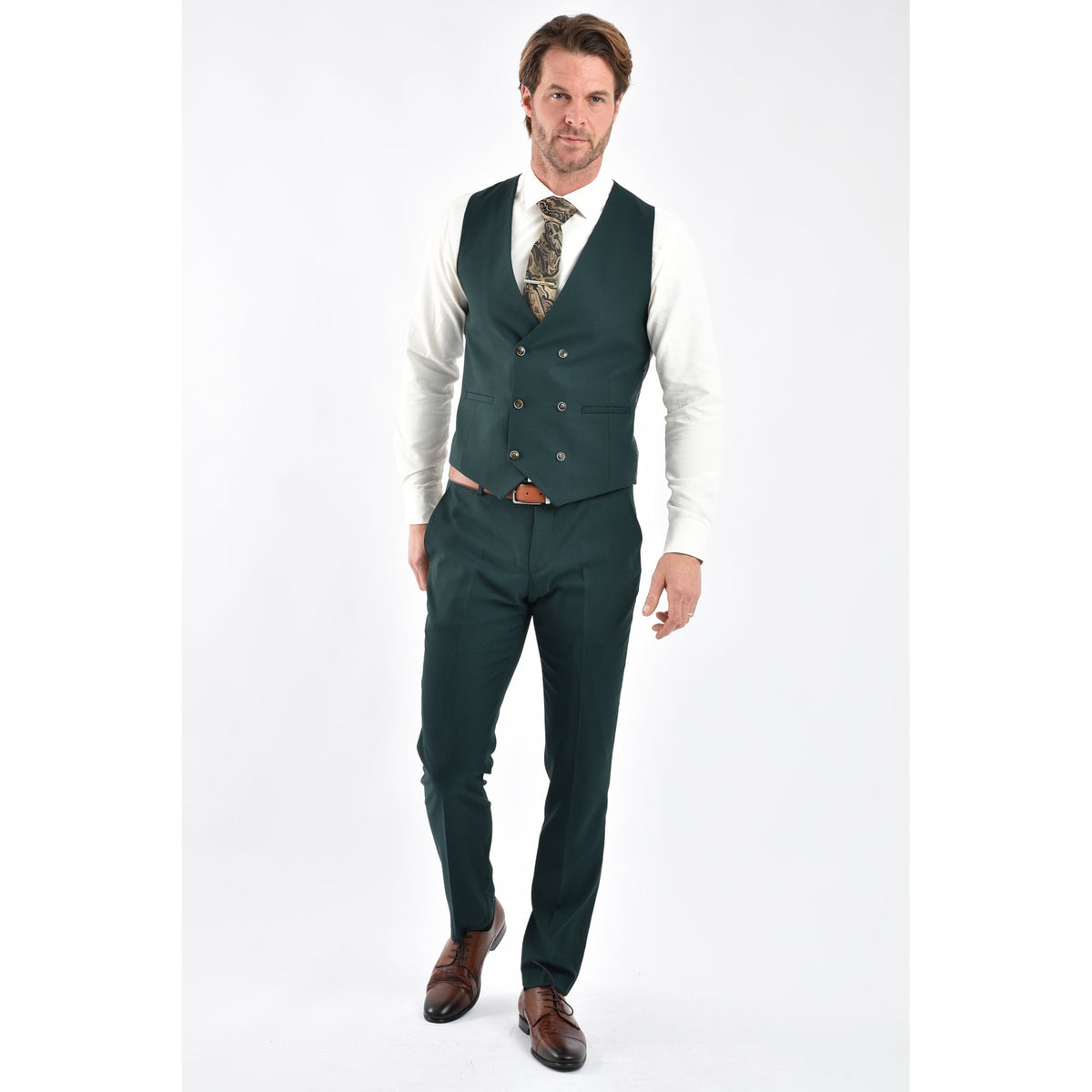 CB Napless Tailored Slim Fit Smooth Textured 3 Piece Suit - Green