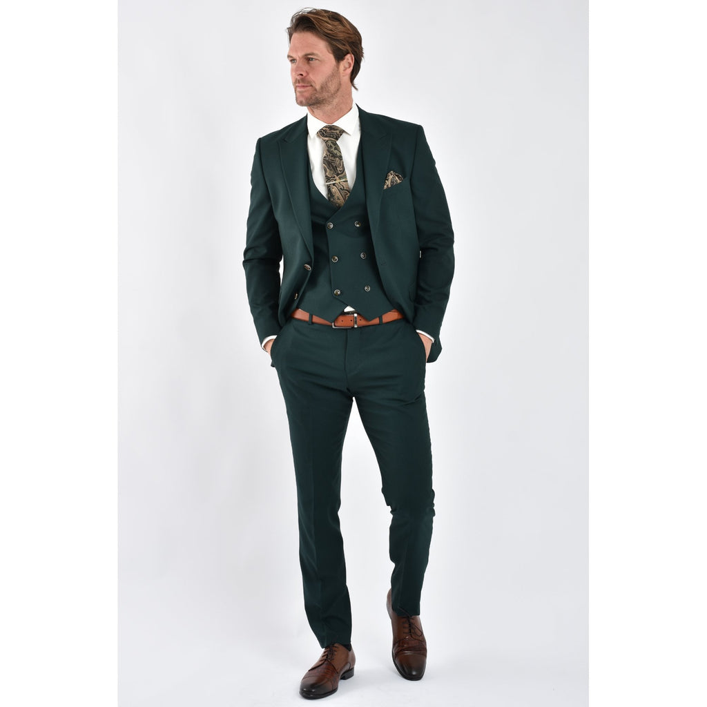 CB Napless Tailored Slim Fit Smooth Textured 3 Piece Suit - Green