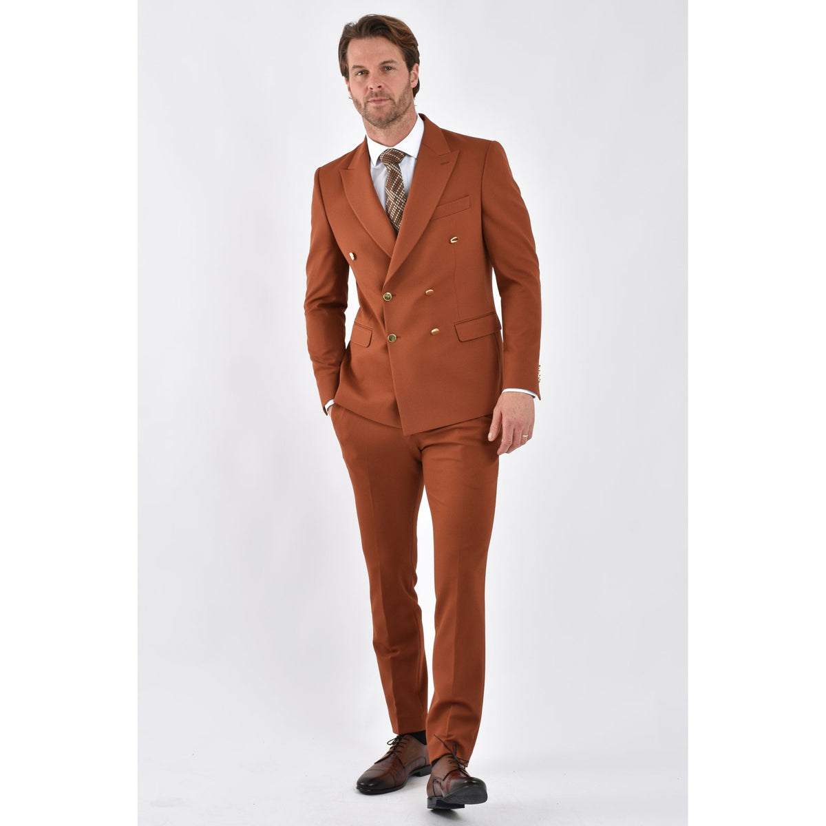 CB Lazio Gold Button Tailored Slim Fit Double Breasted Textured Blazer