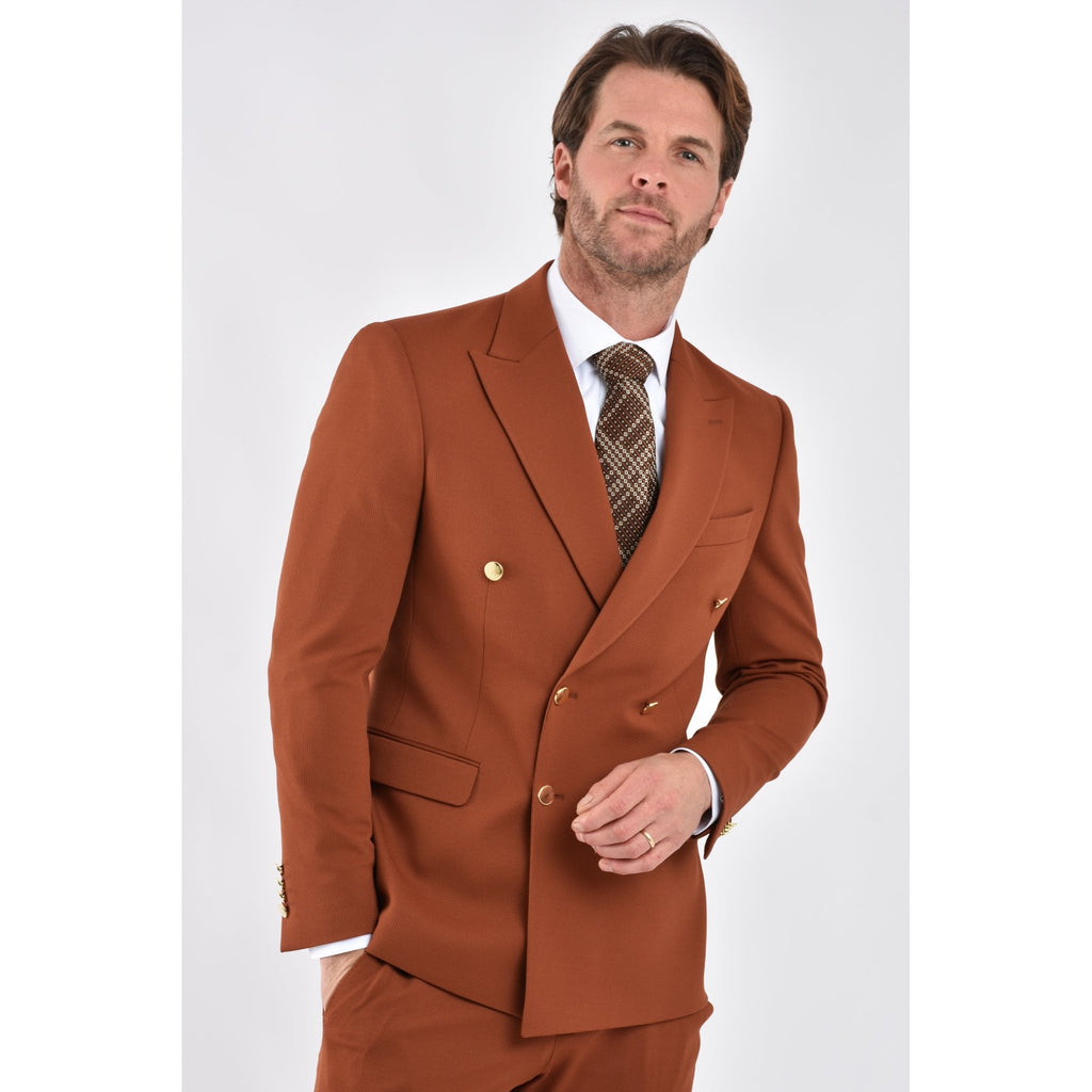 CB Lazio Gold Button Tailored Slim Fit Double Breasted Textured Blazer