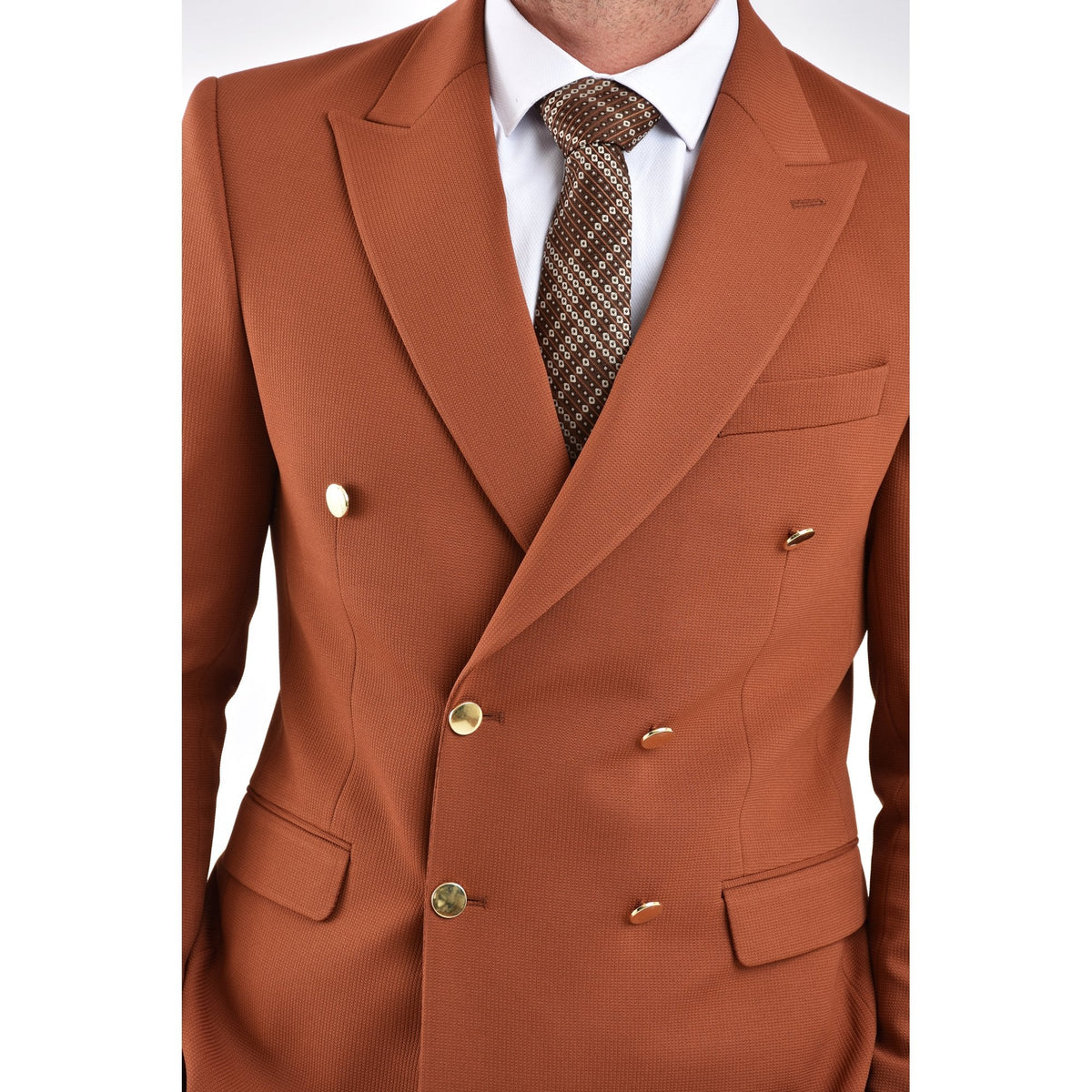 CB Lazio Gold Button Tailored Slim Fit Double Breasted Textured Blazer