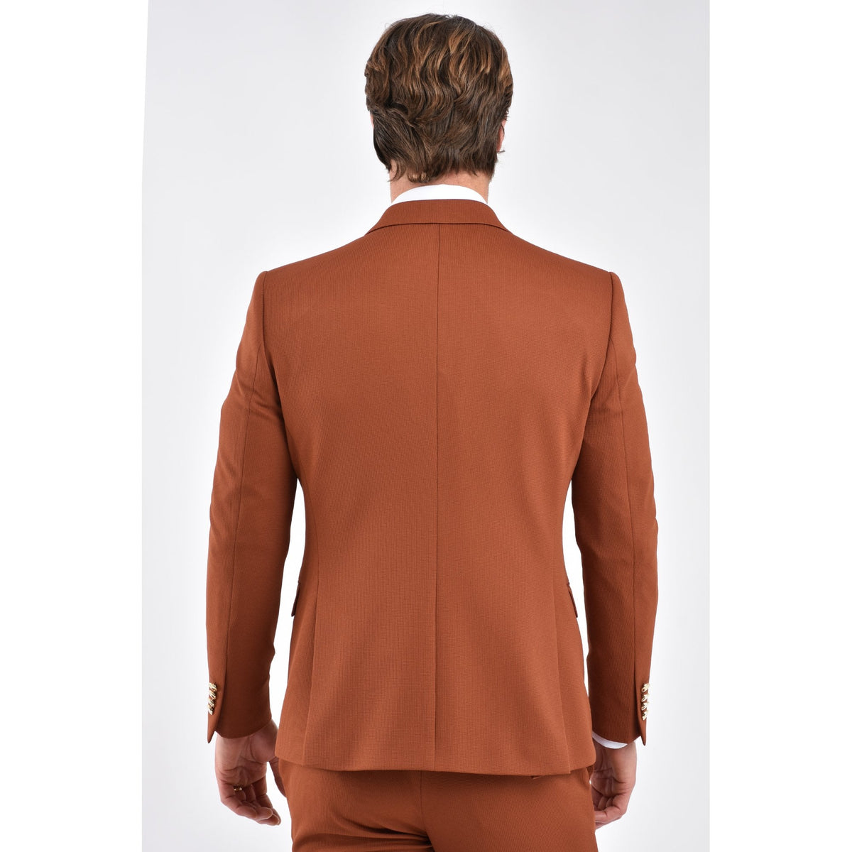 CB Lazio Gold Button Tailored Slim Fit Double Breasted Textured Blazer