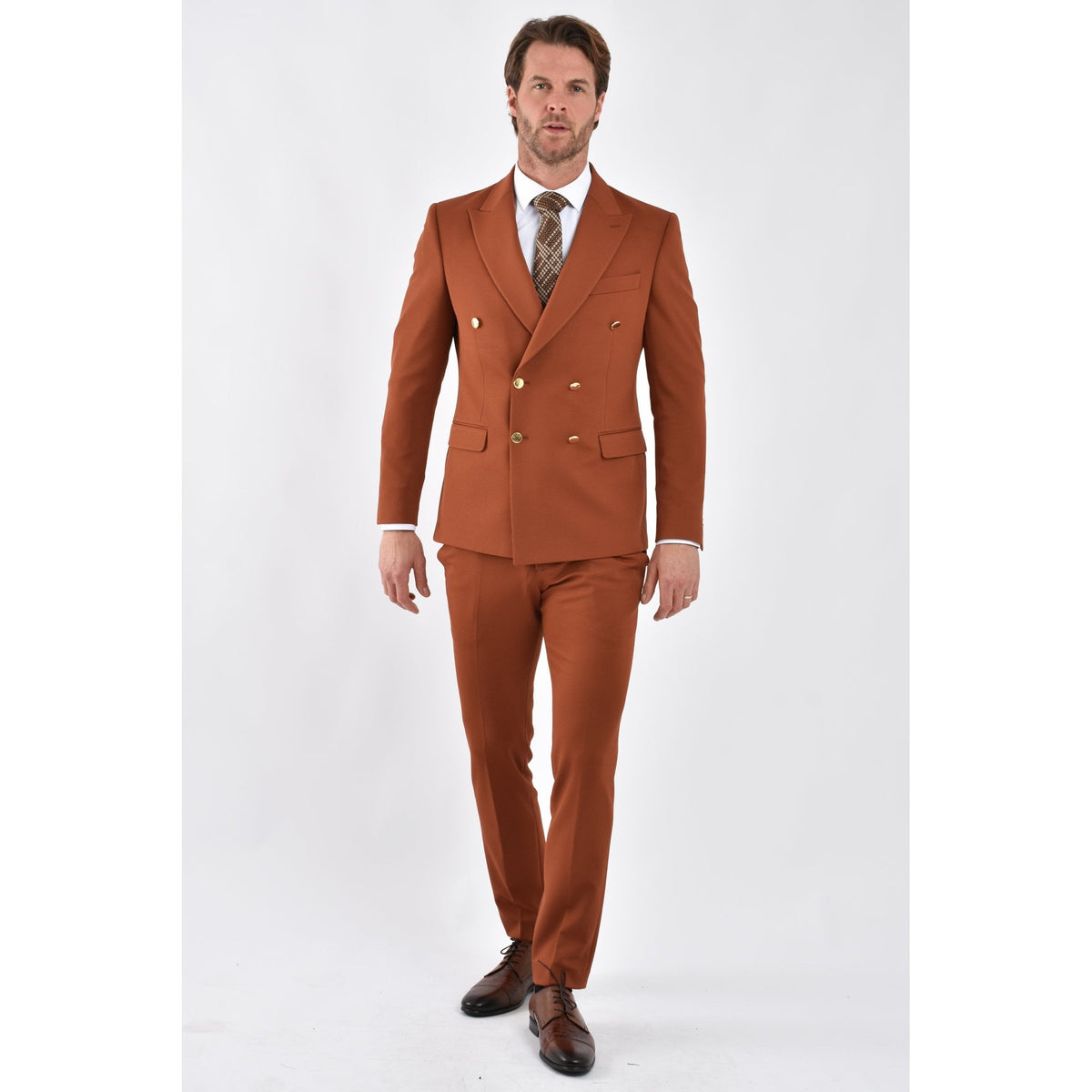 CB Lazio Gold Button Tailored Slim Fit Double Breasted Textured Blazer