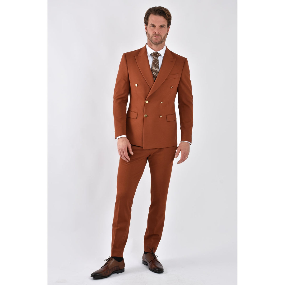 CB Lazio Gold Button Tailored Slim Fit Double Breasted Textured Blazer