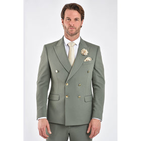 CB Lazio Gold Button Tailored Slim Fit Double Breasted Textured Blazer
