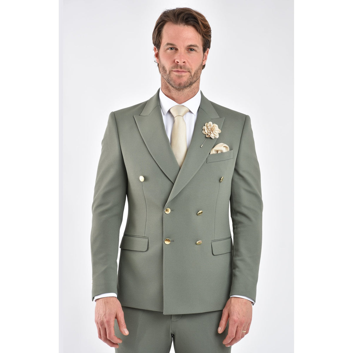CB Lazio Gold Button Tailored Slim Fit Double Breasted Textured Blazer