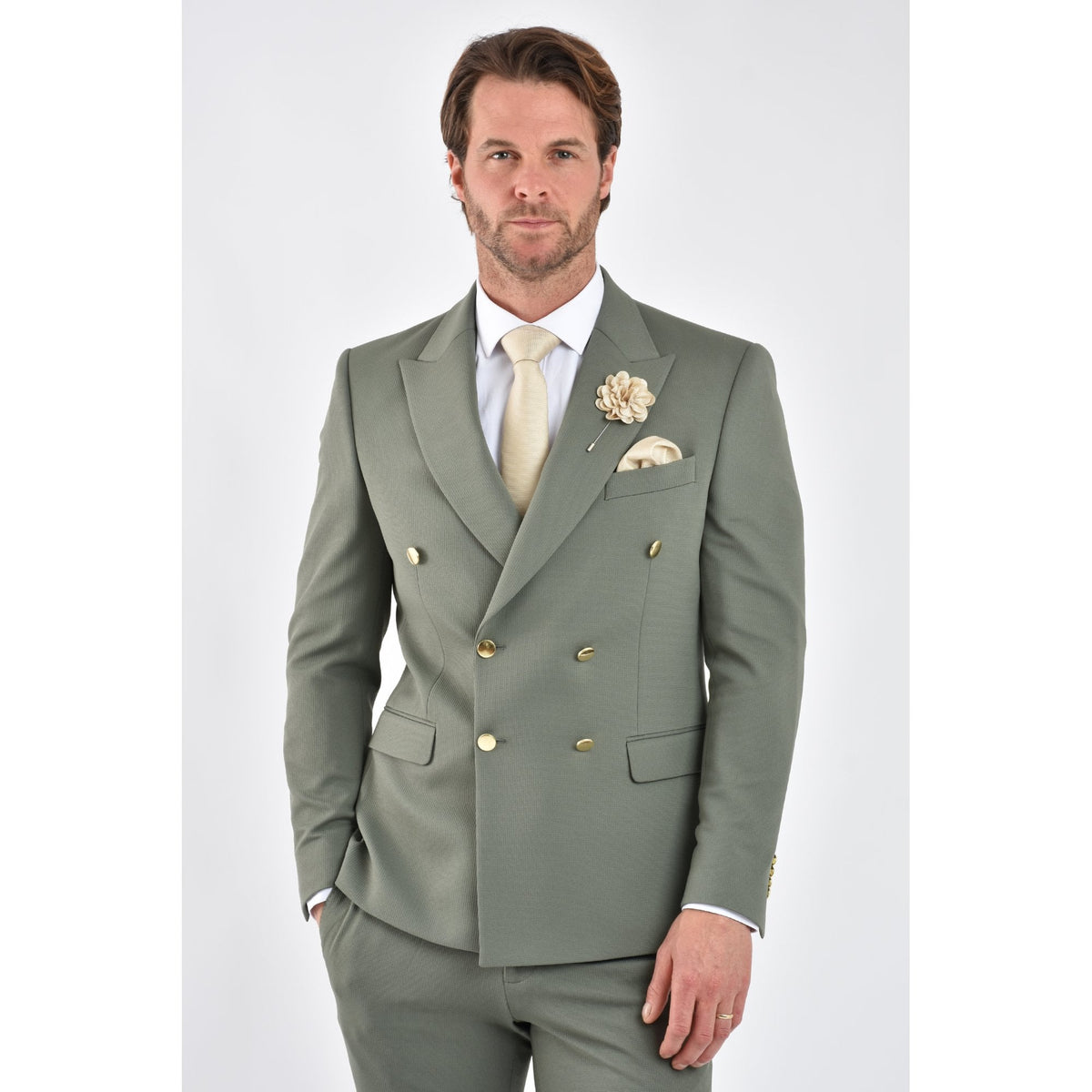 CB Lazio Gold Button Tailored Slim Fit Double Breasted Textured Blazer