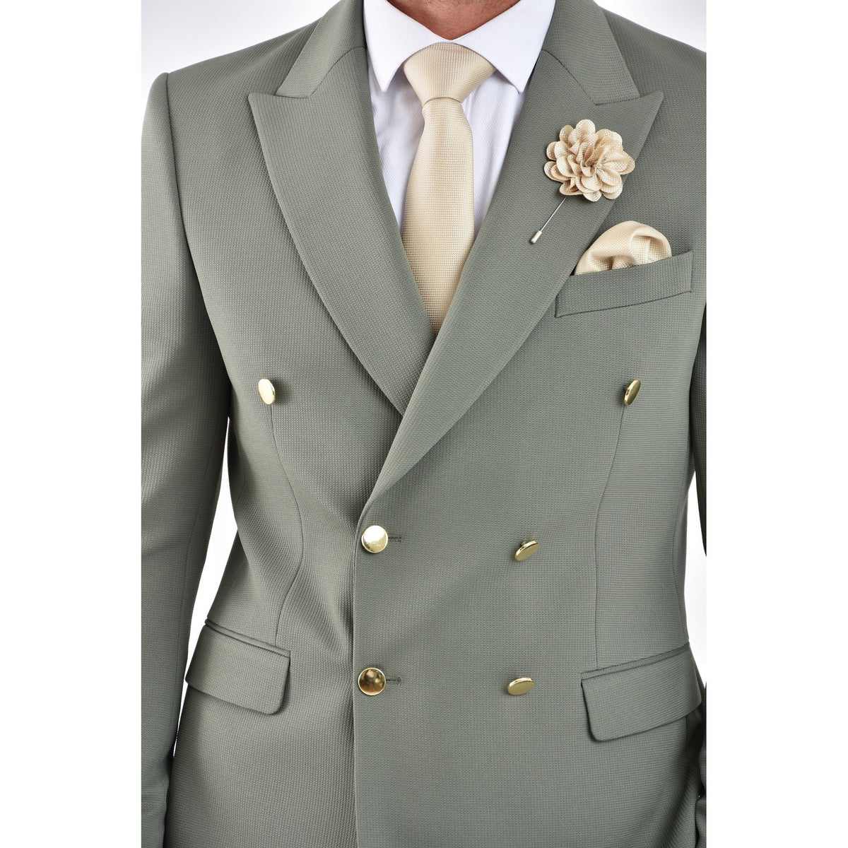 CB Lazio Gold Button Tailored Slim Fit Double Breasted Textured Blazer