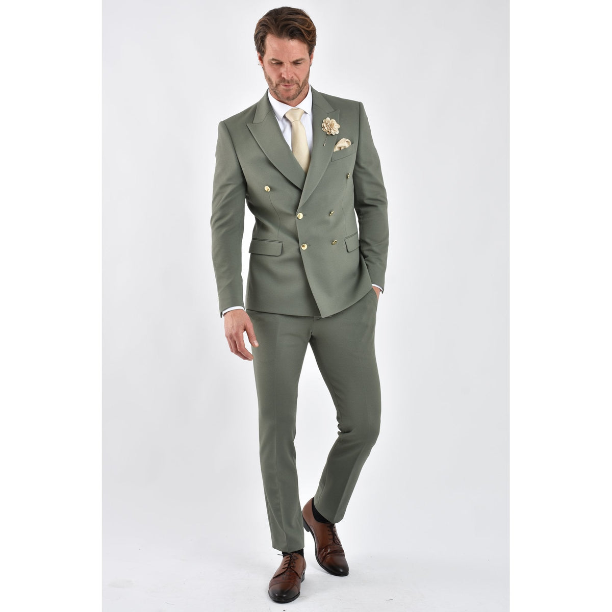 CB Lazio Gold Button Tailored Slim Fit Double Breasted Textured Blazer
