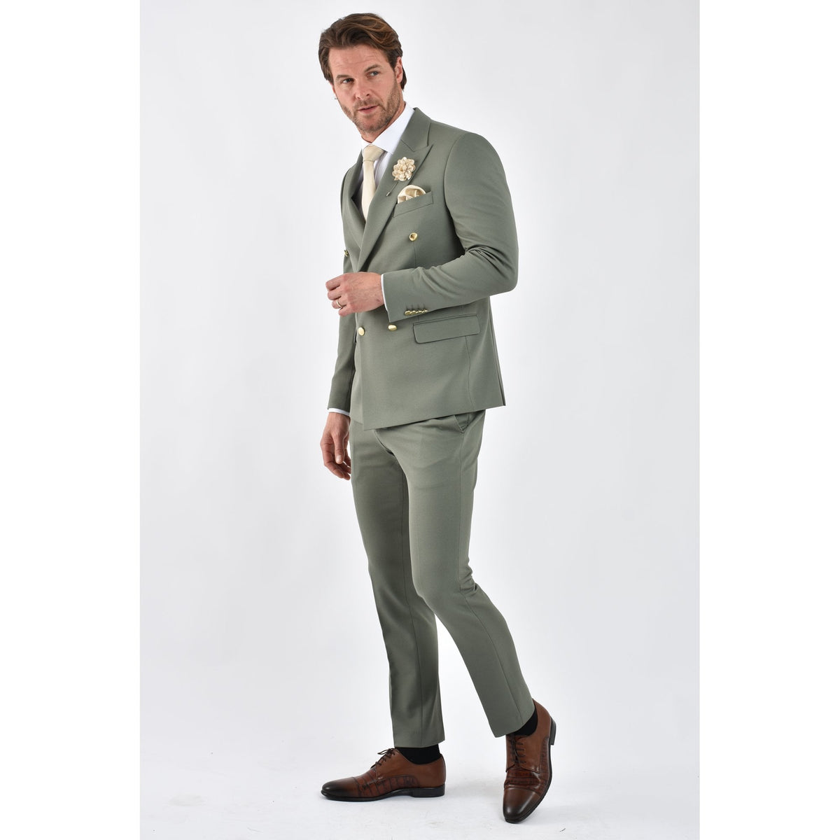 CB Lazio Gold Button Tailored Slim Fit Double Breasted Textured Blazer
