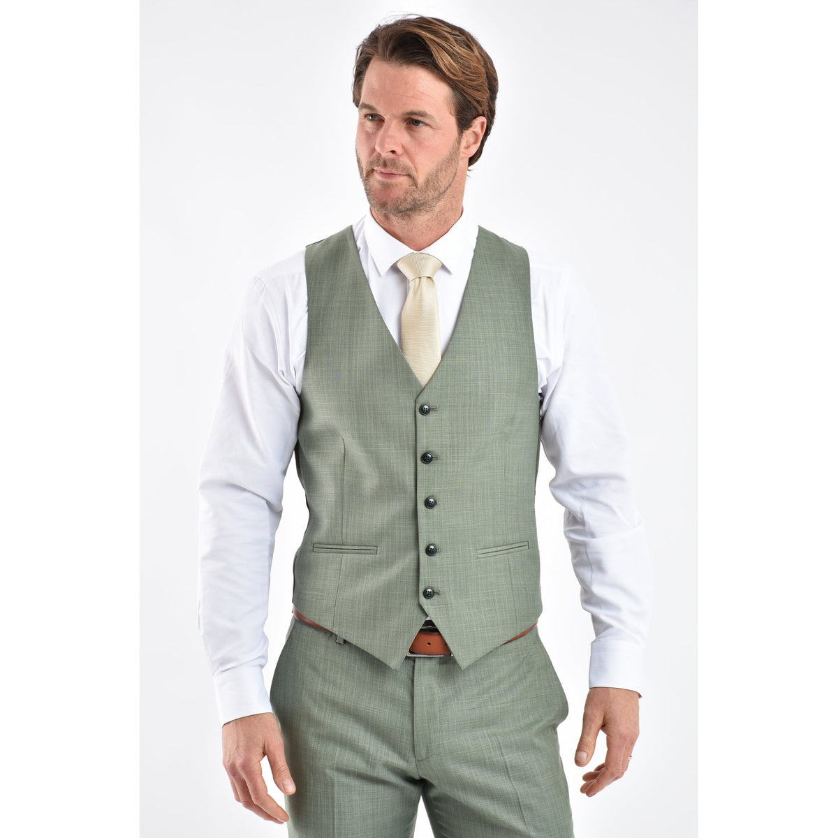 CB Geneva Tailored Slim Fit Contrast Pattern Waistcoat - Mint Green Marl