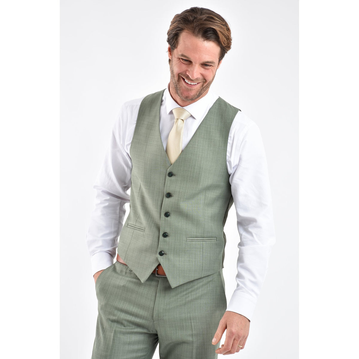 CB Geneva Tailored Slim Fit Contrast Pattern Waistcoat - Mint Green Marl