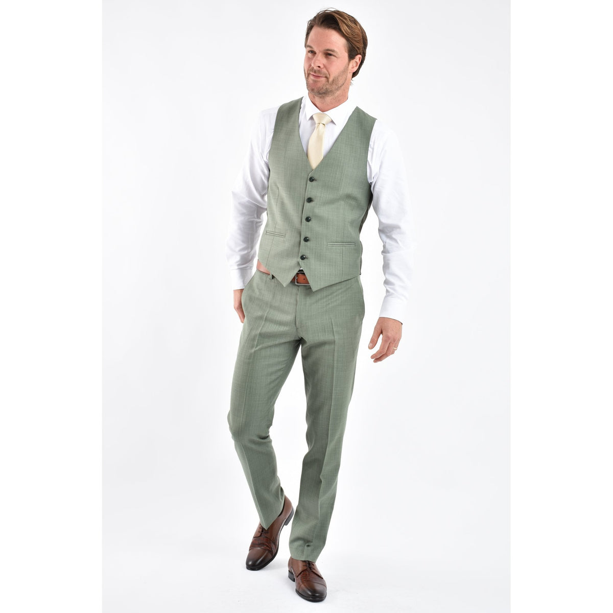 CB Geneva Tailored Slim Fit Contrast Pattern Waistcoat - Mint Green Marl