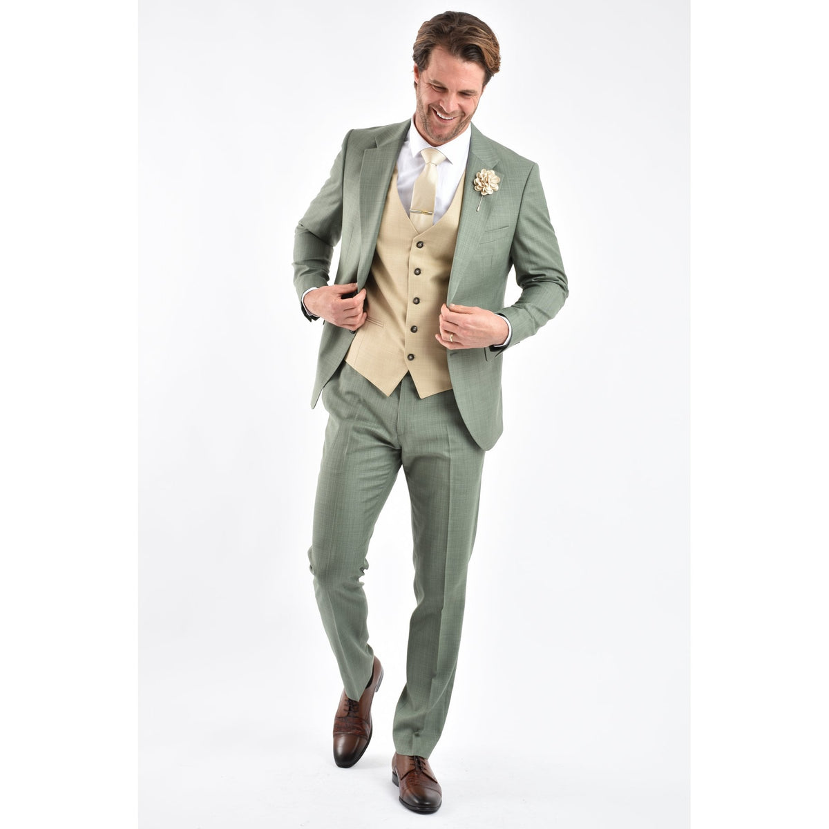 CB Geneva Tailored Slim Fit Contrast Pattern Waistcoat - Mint Green Marl