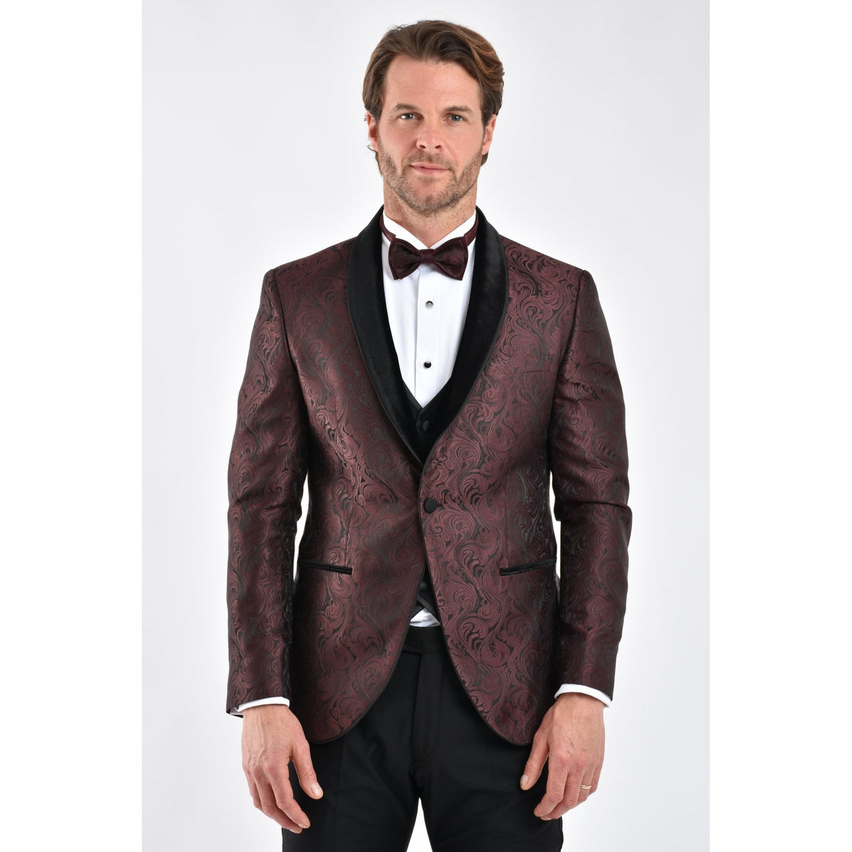 CB Norris Tailored Slim Fit Velvet Collar Paisley Pattern Dinner Blazer