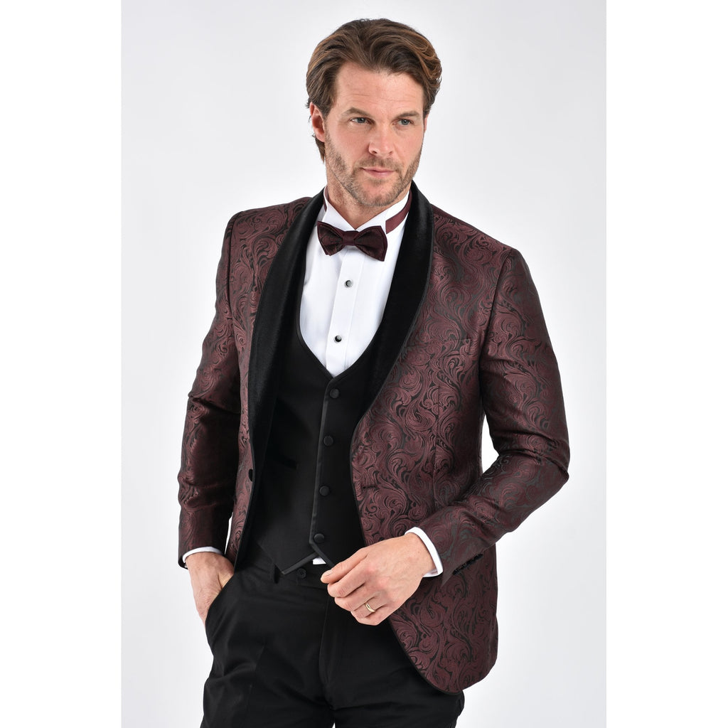CB Norris Tailored Slim Fit Velvet Collar Paisley Pattern Dinner Blazer