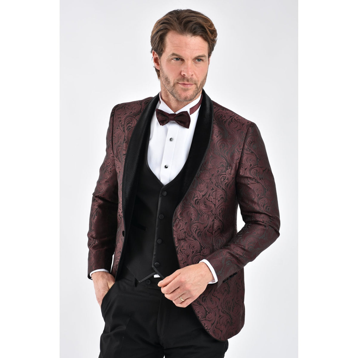 CB Norris Tailored Slim Fit Velvet Collar Paisley Pattern Dinner Blazer