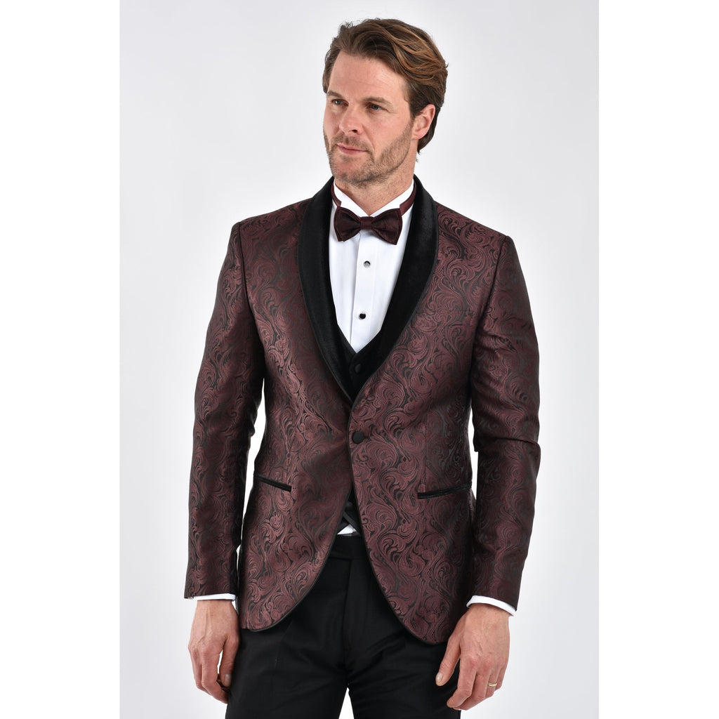CB Norris Tailored Slim Fit Velvet Collar Paisley Pattern Dinner Blazer