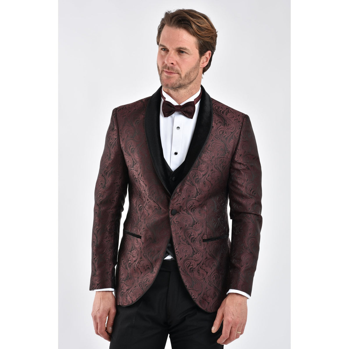CB Norris Tailored Slim Fit Velvet Collar Paisley Pattern Dinner Blazer