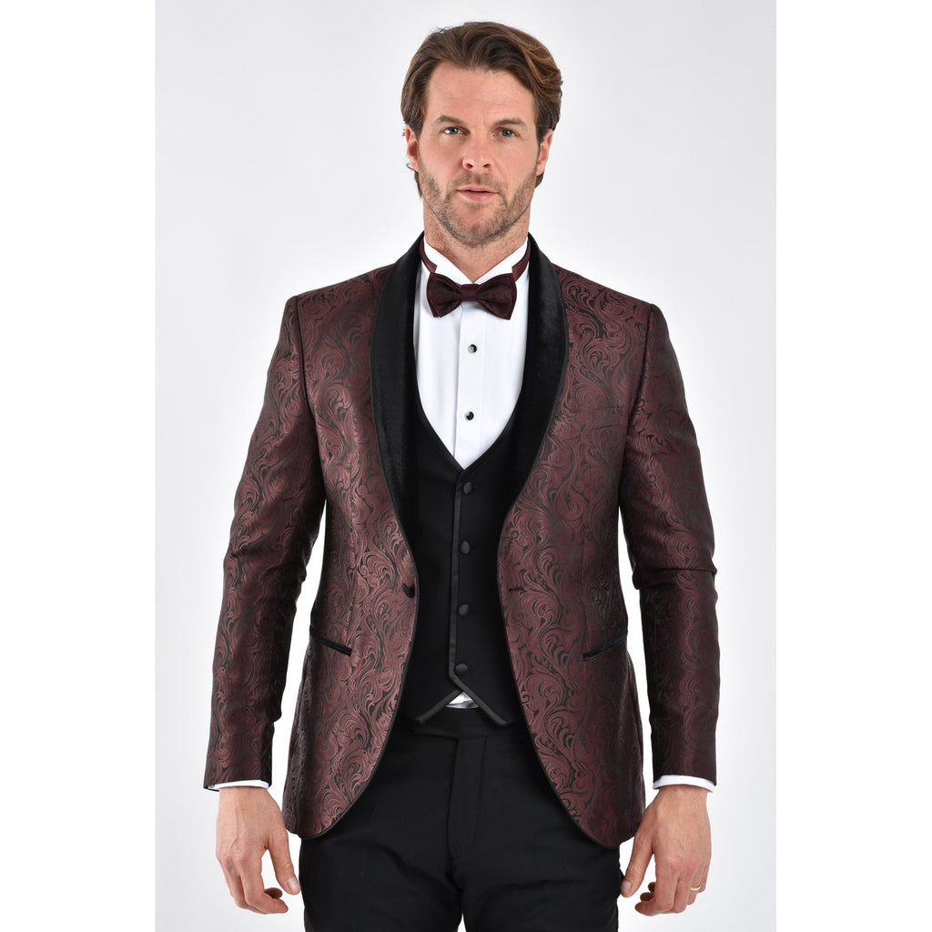 CB Norris Tailored Slim Fit Velvet Collar Paisley Pattern Dinner Blazer