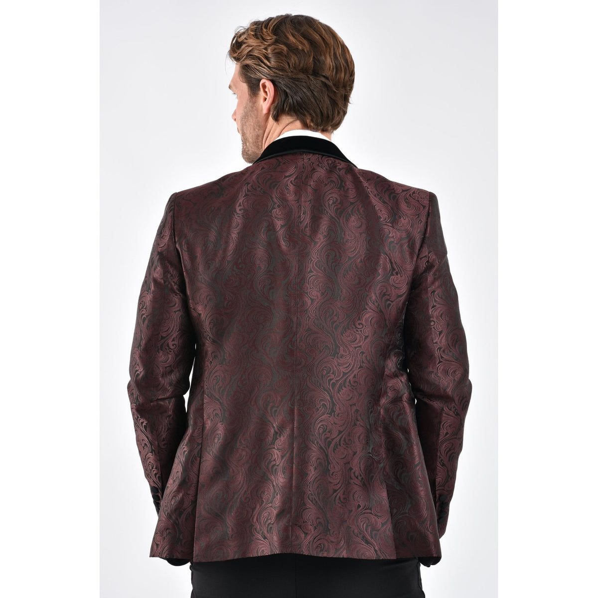 CB Norris Tailored Slim Fit Velvet Collar Paisley Pattern Dinner Blazer