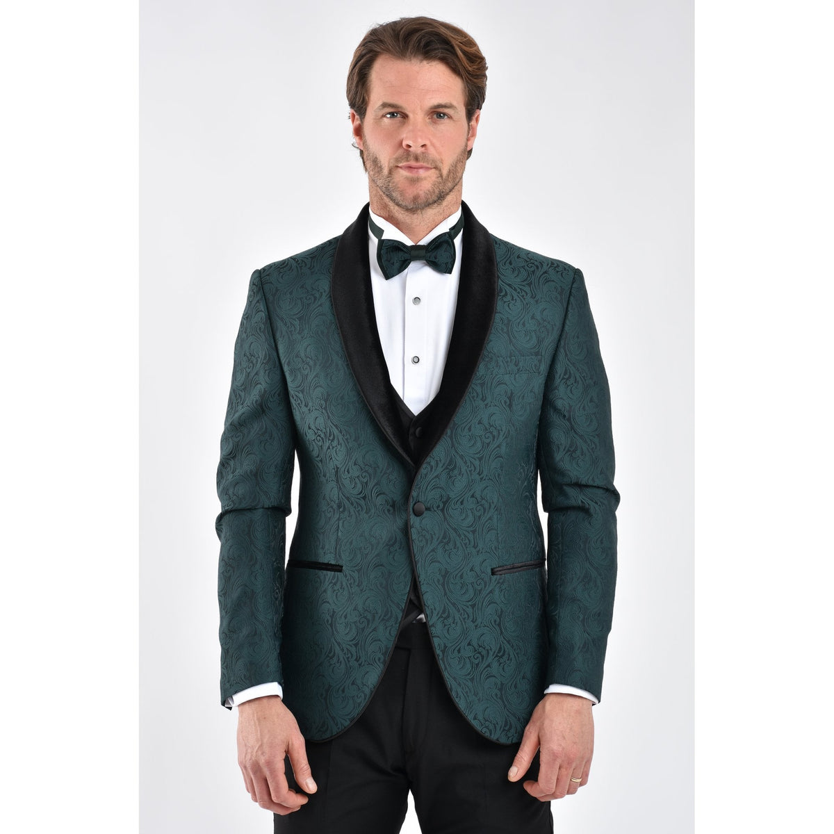 CB Norris Tailored Slim Fit Velvet Collar Paisley Pattern Dinner Blazer