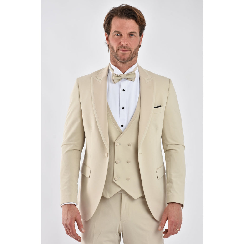 CB LA Tailored Slim Fit Smooth Fabric 3 Piece Suit - Beige