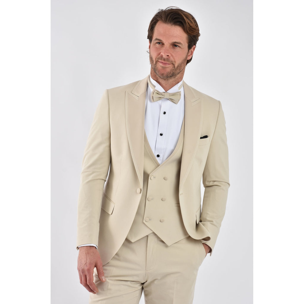 CB LA Tailored Slim Fit Smooth Fabric 3 Piece Suit - Beige