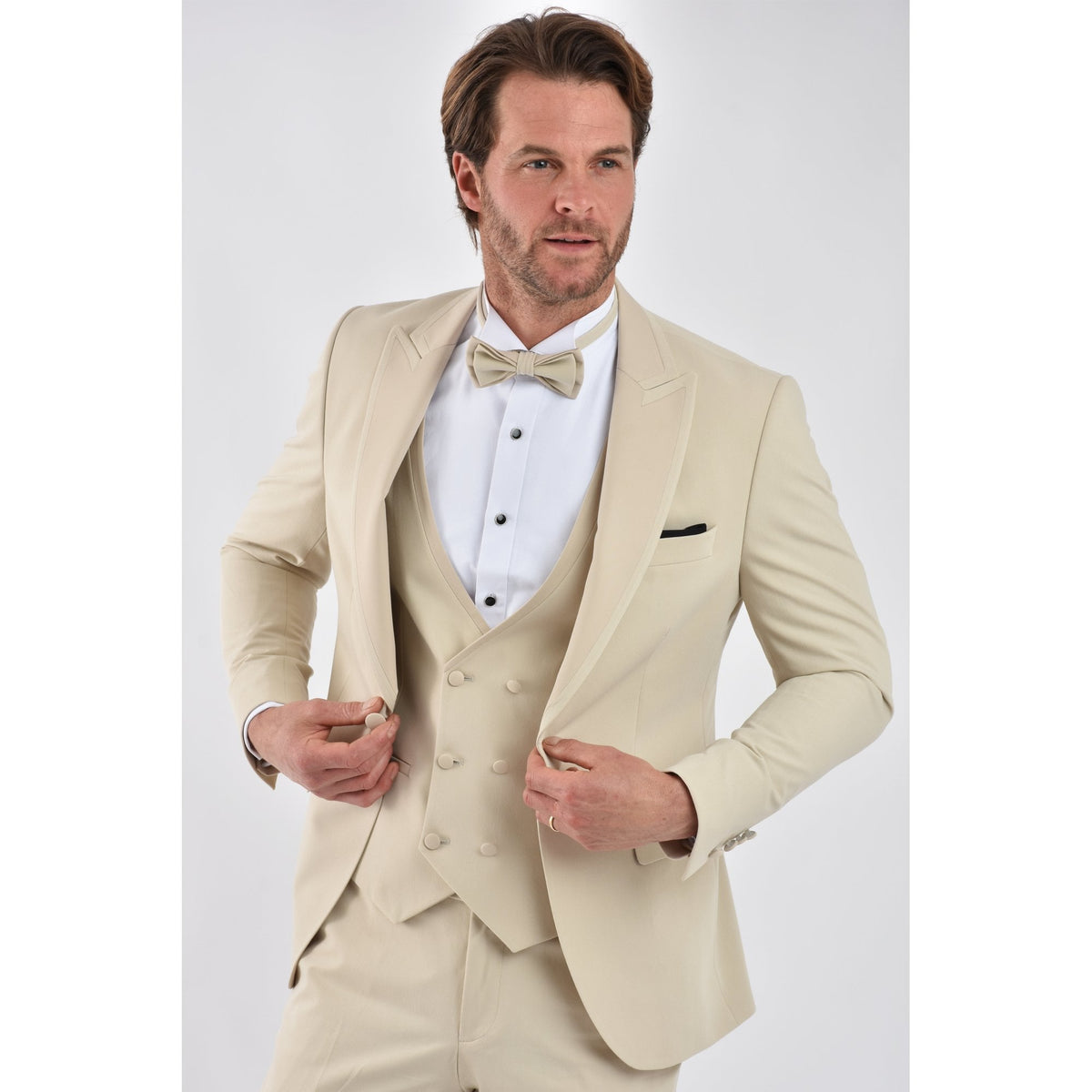 CB LA Tailored Slim Fit Smooth Fabric 3 Piece Suit - Beige