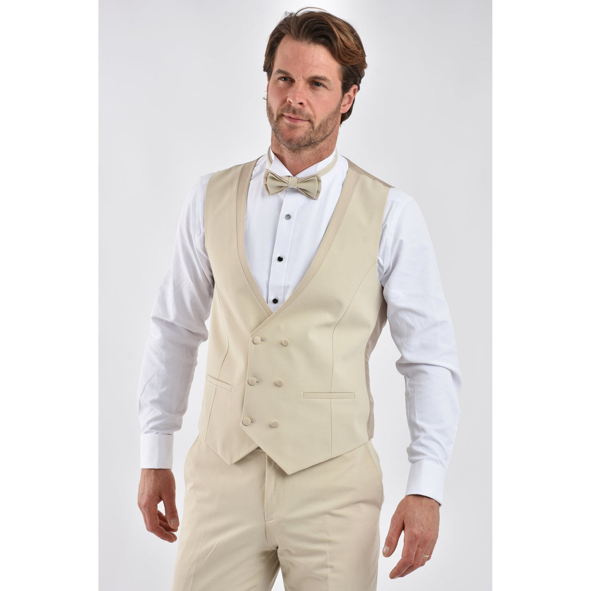 CB LA Tailored Slim Fit Smooth Fabric 3 Piece Suit - Beige