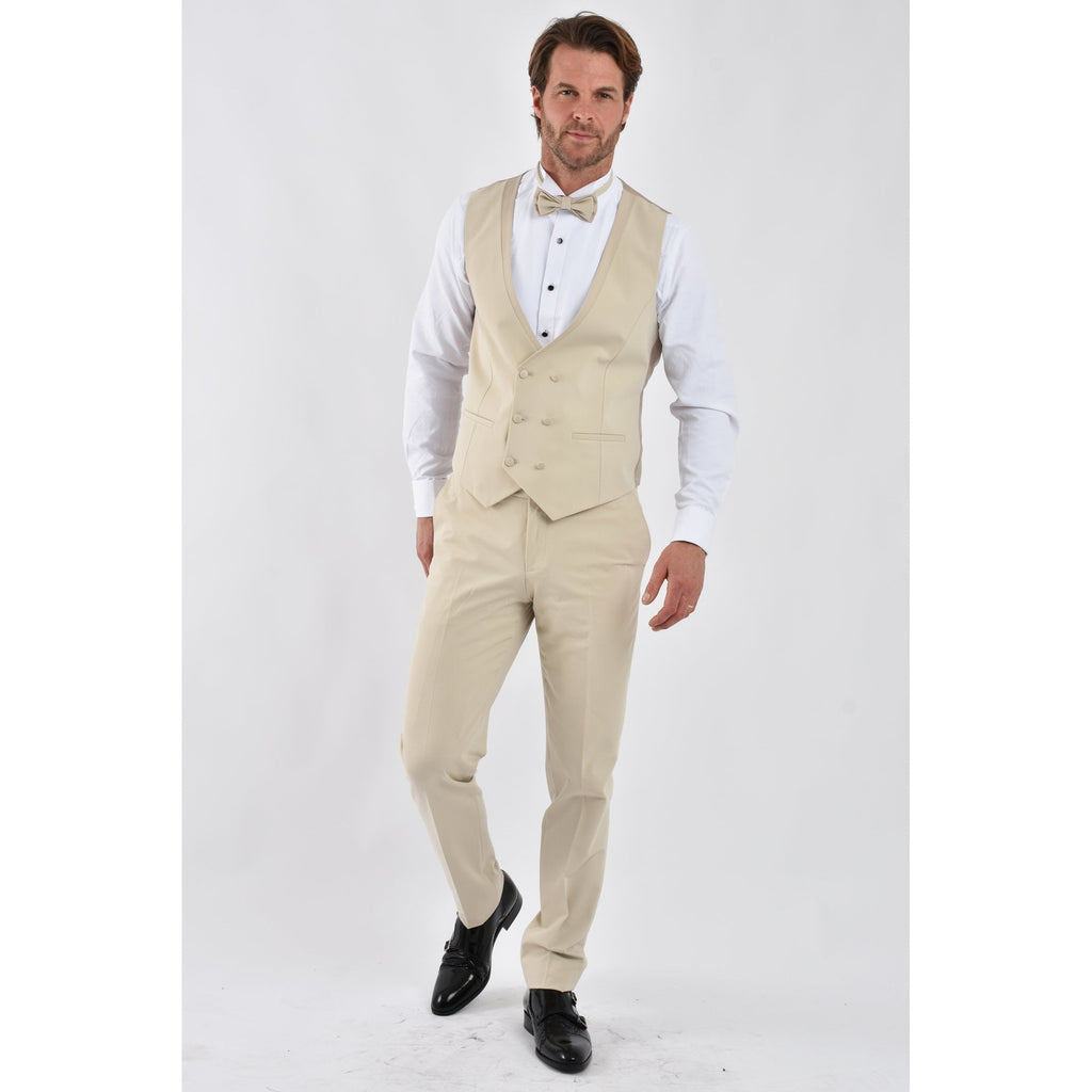 CB LA Tailored Slim Fit Smooth Fabric 3 Piece Suit - Beige