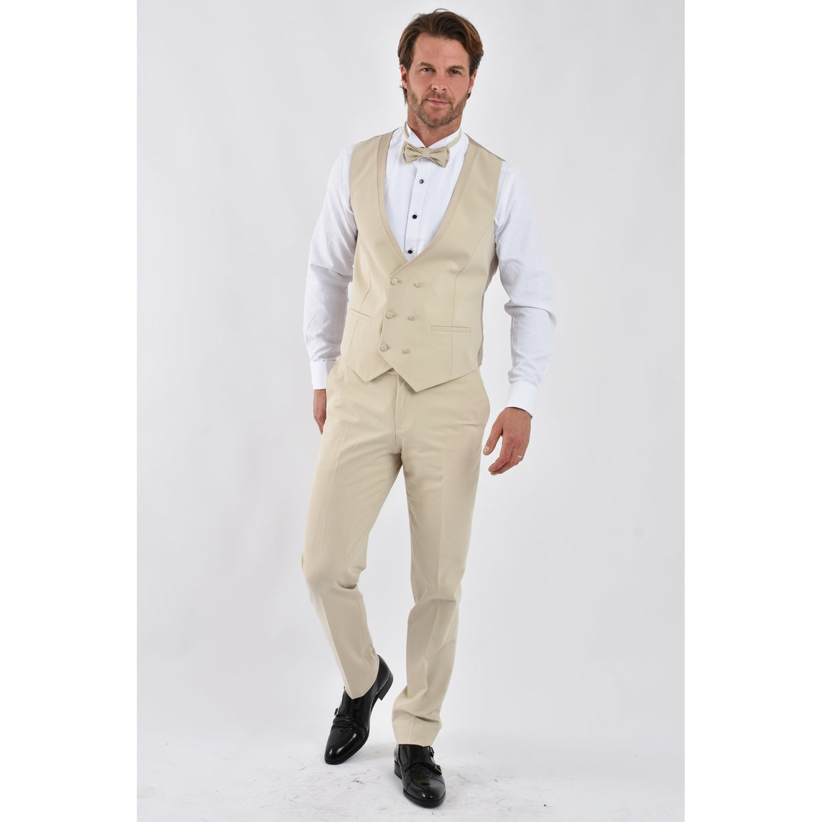 CB LA Tailored Slim Fit Smooth Fabric 3 Piece Suit - Beige