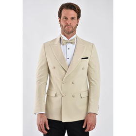 CB California Tailored Slim Fit Smooth Fabric Double Breasted Blazer - Beige