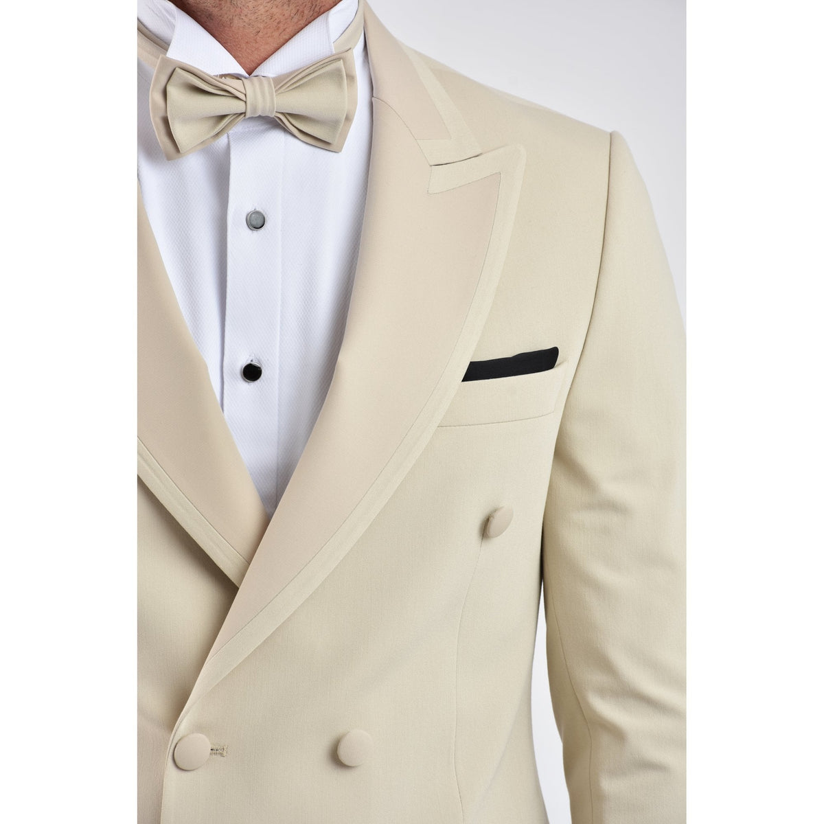 CB California Tailored Slim Fit Smooth Fabric Double Breasted Blazer - Beige