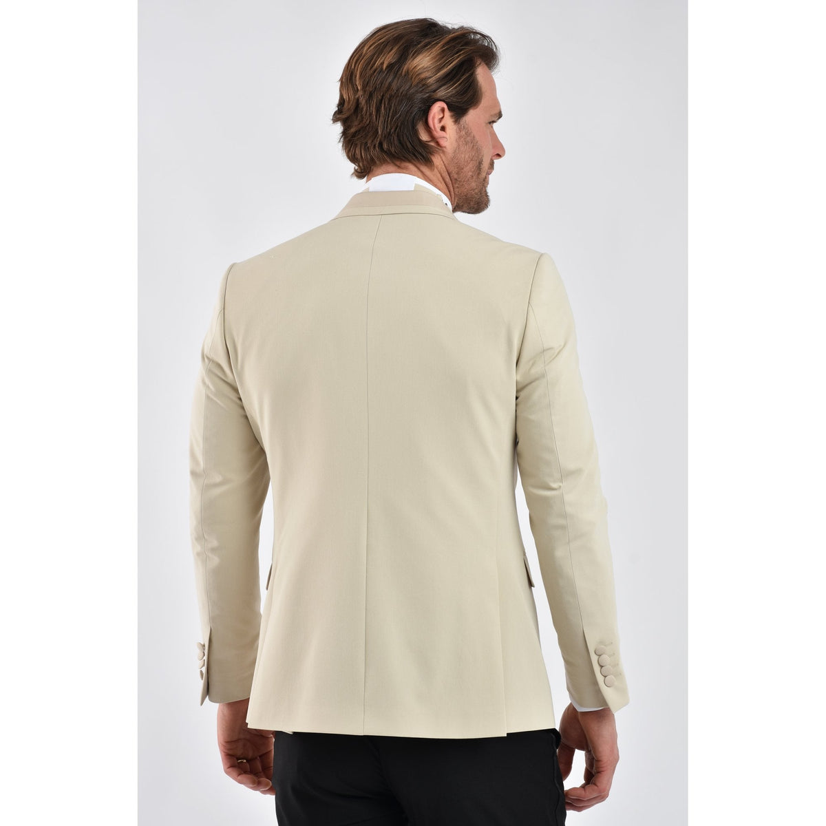 CB California Tailored Slim Fit Smooth Fabric Double Breasted Blazer - Beige