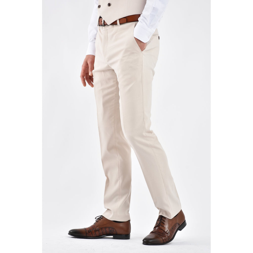 CB Napless Tailored Slim Fit Smooth Textured Double Breasted 2 Piece Suit - Beige