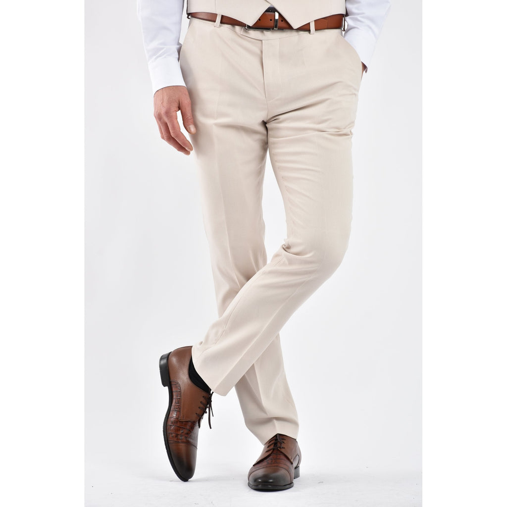 CB Napless Tailored Slim Fit Smooth Textured Double Breasted 2 Piece Suit - Beige