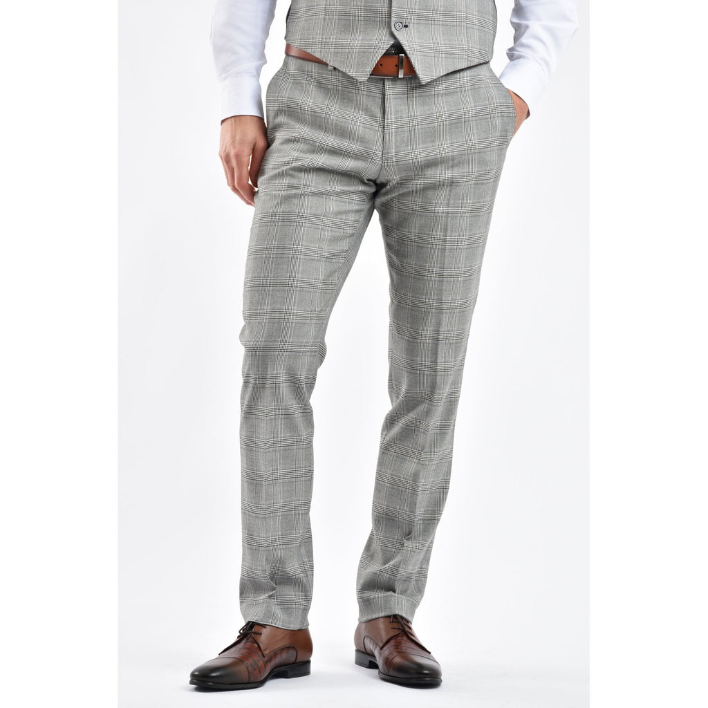 CB Dublin Tailored Slim Fit Contrast Houndstooth Check Trouser - Navy/Grey/White