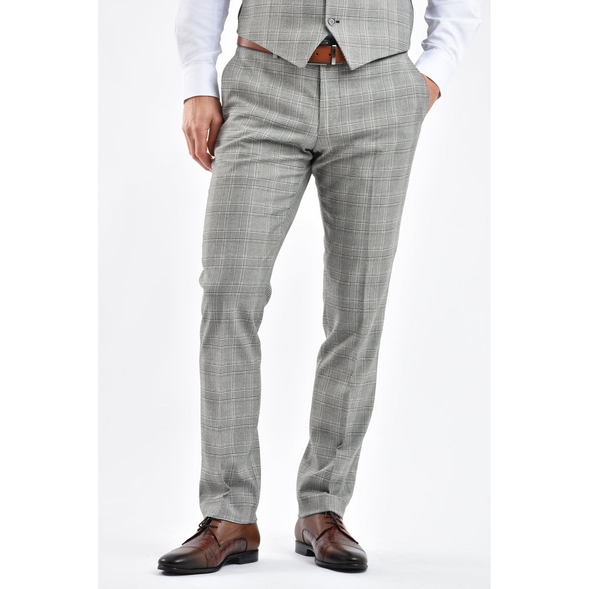 CB Dublin Tailored Slim Fit Contrast Houndstooth Check Trouser - Navy/Grey/White