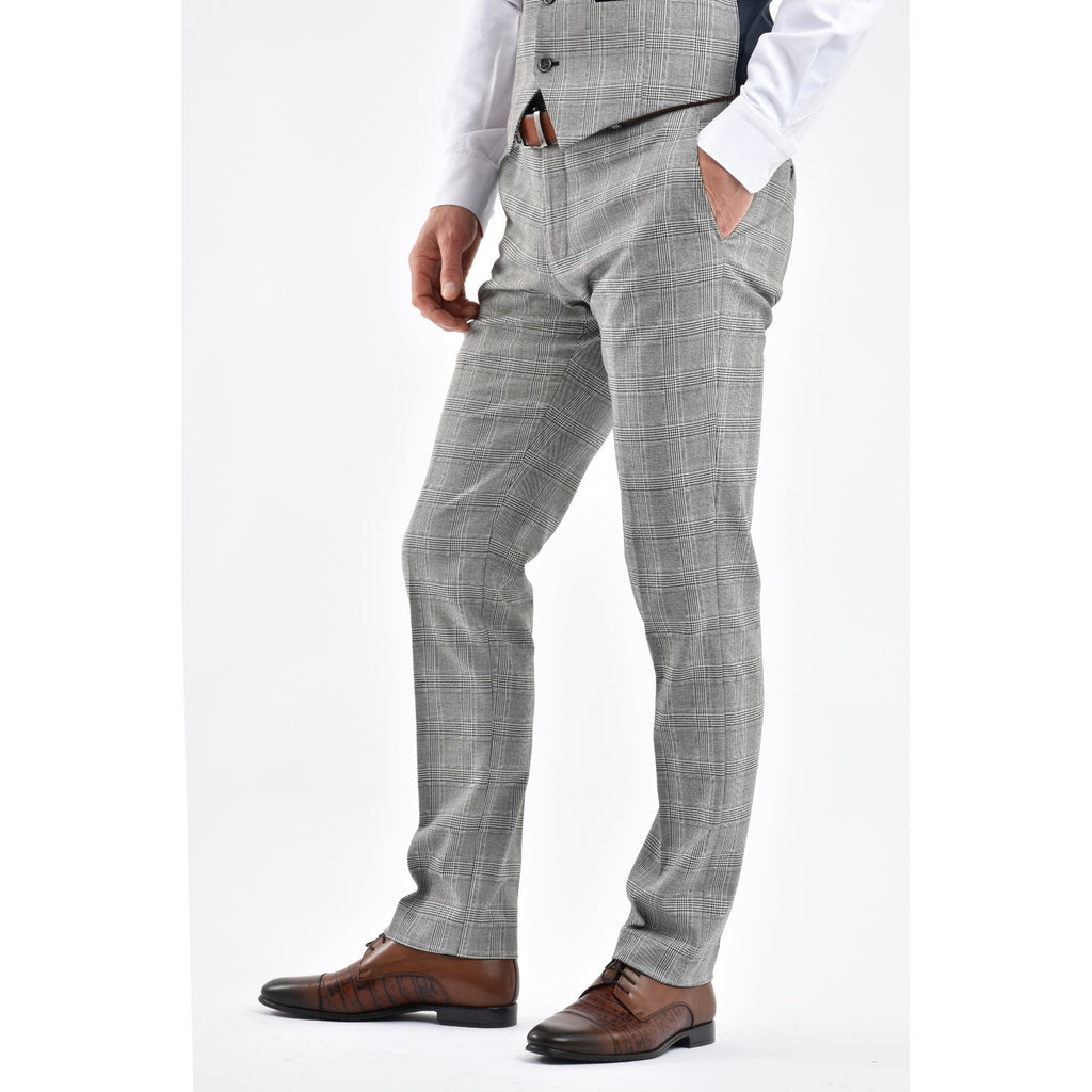 CB Dublin Tailored Slim Fit Contrast Houndstooth Check Trouser - Navy/Grey/White