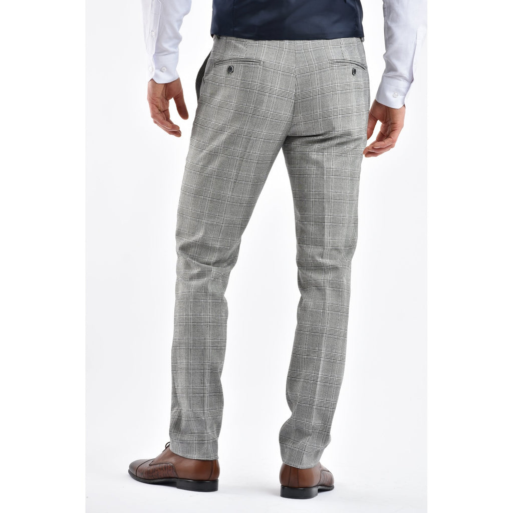 CB Dublin Tailored Slim Fit Contrast Houndstooth Check Trouser - Navy/Grey/White