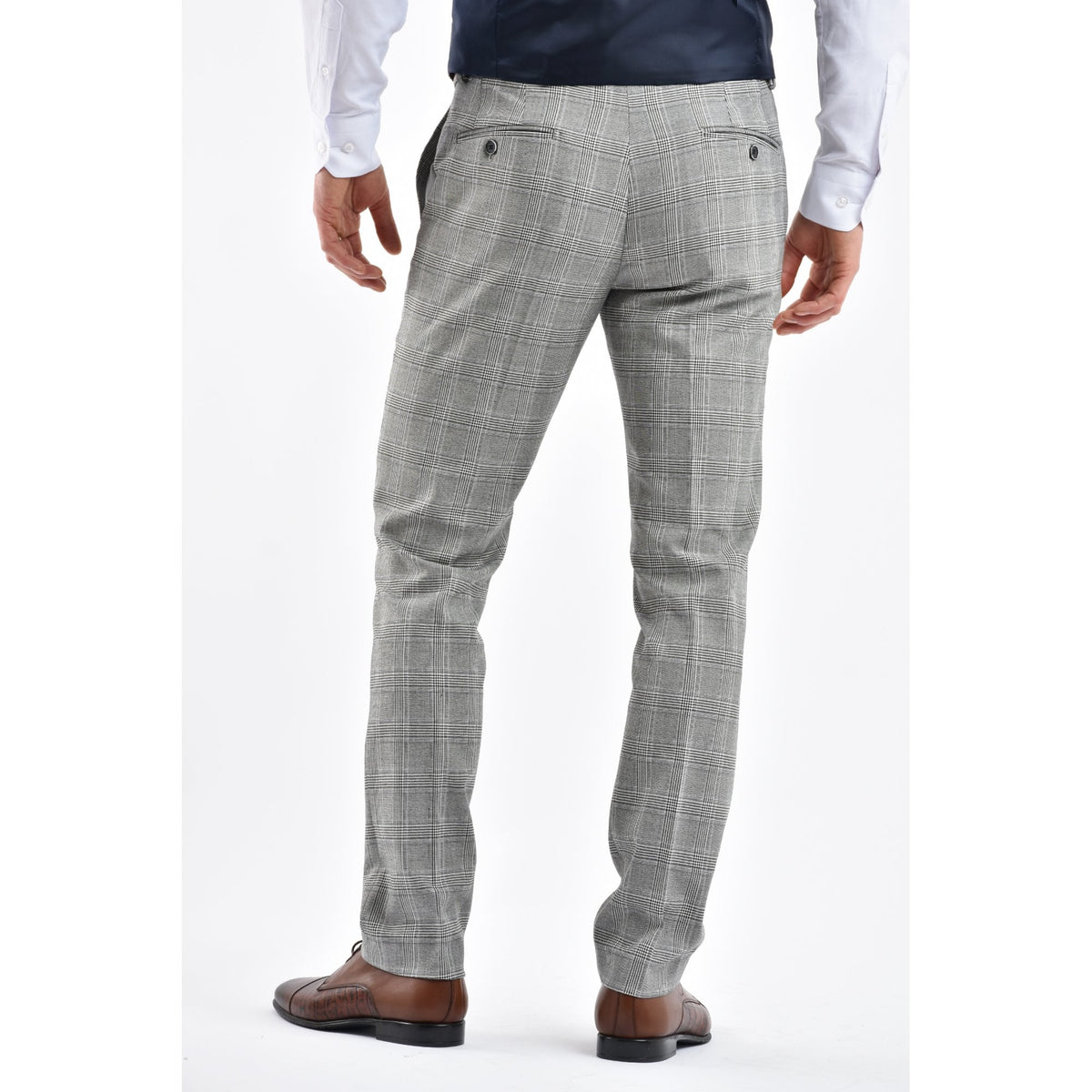 CB Dublin Tailored Slim Fit Contrast Houndstooth Check Trouser - Navy/Grey/White