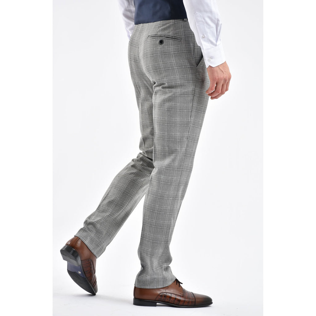 CB Dublin Tailored Slim Fit Contrast Houndstooth Check Trouser - Navy/Grey/White