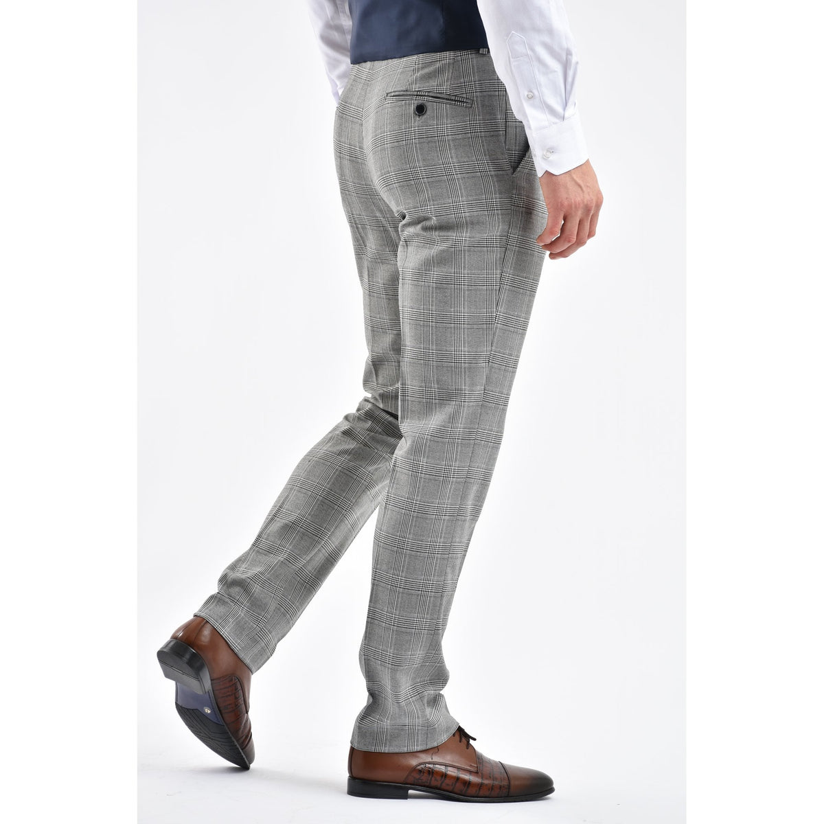 CB Dublin Tailored Slim Fit Contrast Houndstooth Check Trouser - Navy/Grey/White