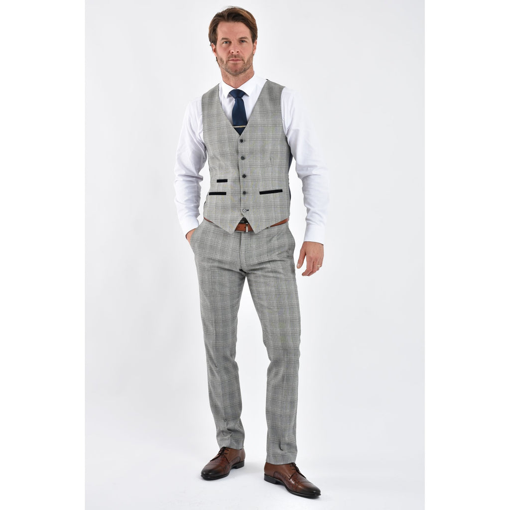 CB Dublin Tailored Slim Fit Contrast Houndstooth Check Trouser - Navy/Grey/White