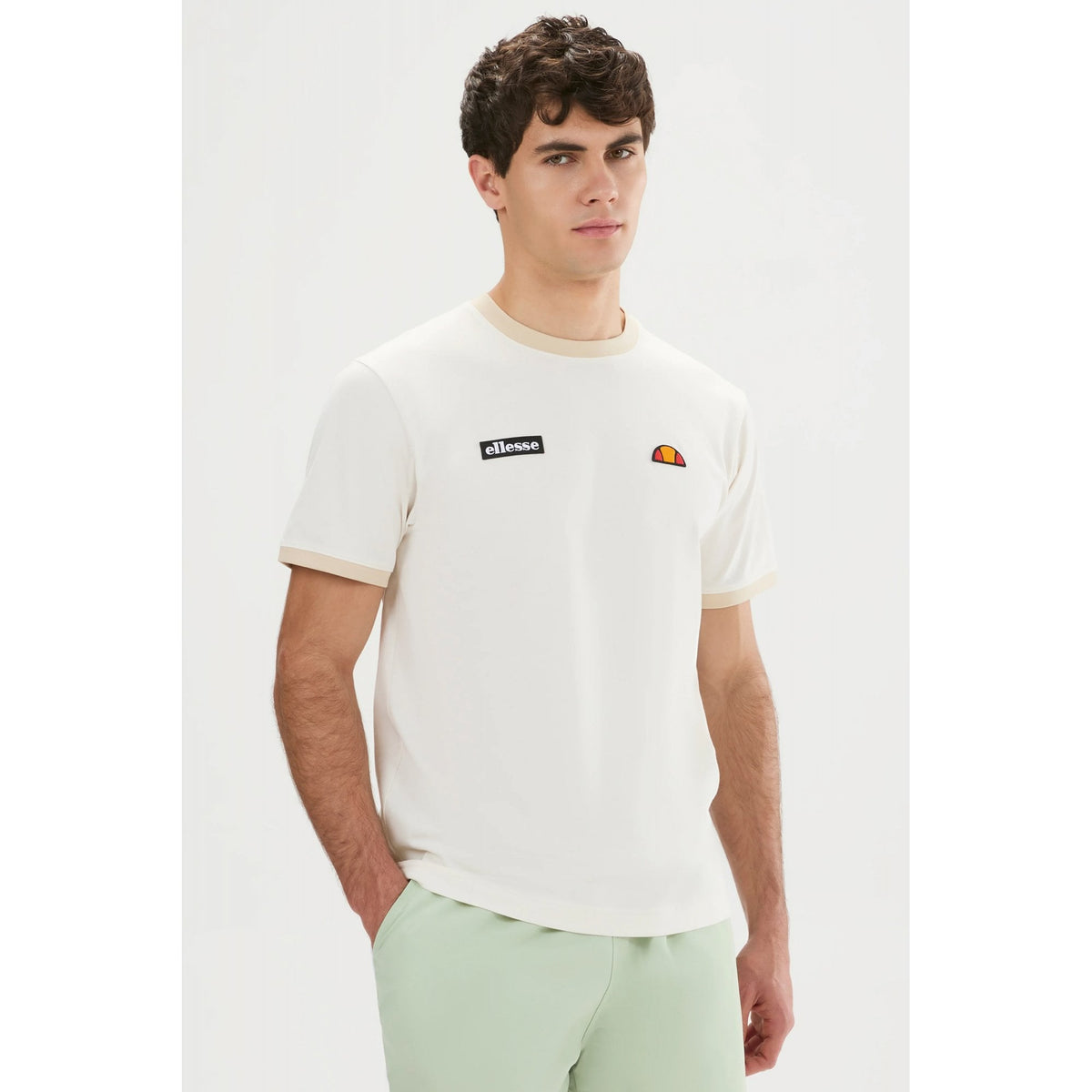 Ellesse Ringetto 3877 Retro Classic Logo Ringer Half Sleeve T-Shirt